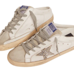 Golden Goose Super-Star Sabot with a platinum glitter star and suede tongue(Women's)