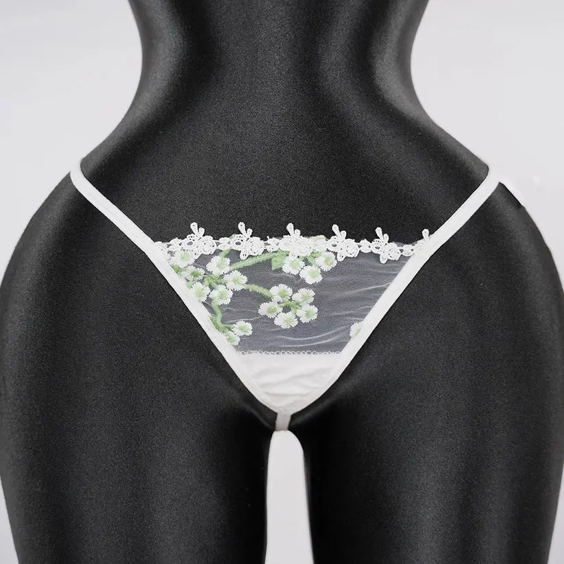 Sexy White Lace Embroidered Lingerie Sheer Bra Panties Set