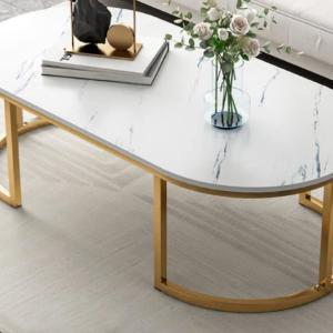 Iron Coffee Table Marble Wood-Gold