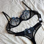 Blue-black Floral Lingerie set