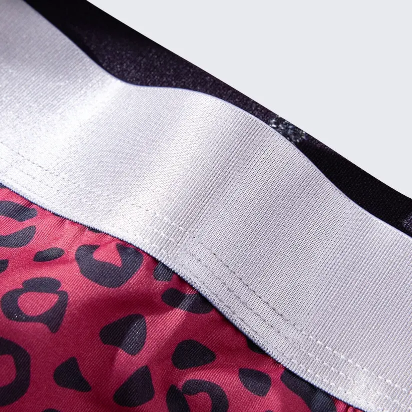 Men's Leopard Print Boxer Briefs Low Rise Mulberry Silk Crotch Pack of 4