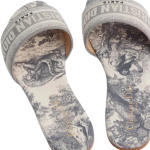 Dway Slide Gray Embroidered Cotton and Toile de Jouy Motif