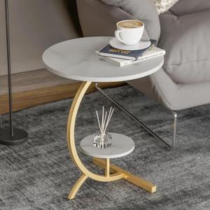 Iron Wood Marble Side Table-Gold