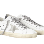 Golden Goose Super-Star trainers in smooth white leather with dark grey back and suede leather star(Men)