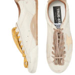 Golden Goose True-Star in white nappa leather with gold star and beige suede heel tab(Women's)