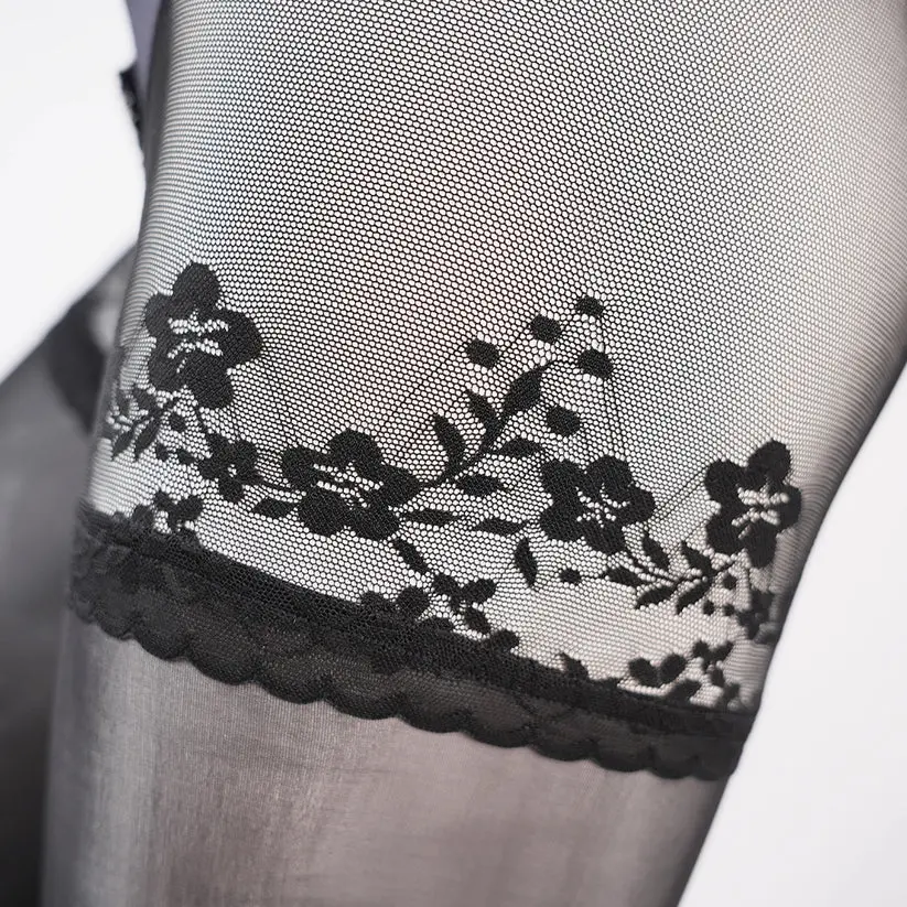 High Waist Lace Pantyhose Seamless Glossy 5D Ultra-Thin Crotchless Lingerie