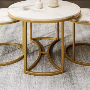 Steel and Marble Coffee Tables Set 3