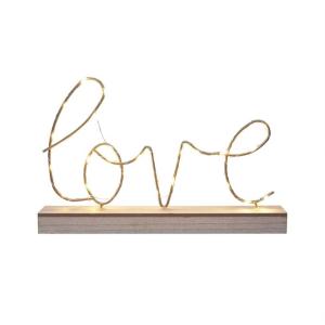 مصباح طاولة LED Love - قاعدة خشبية مقاس 14 بوصة - يعمل بالبطارية