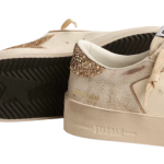 Golden Goose Stardan in ecru nappa leather with gold glitter star and heel tab(Women's)