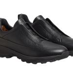 Zegna - Triple Stitch Monte Grained Calf Leather Black Slip On Sneakers
