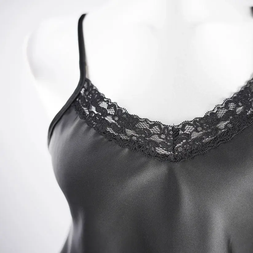 Silk Spaghetti Strap Lace Trim Camisole Pants Sleepwear Set
