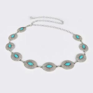 Metal Waist Chain with Turquoise Accents - U-22