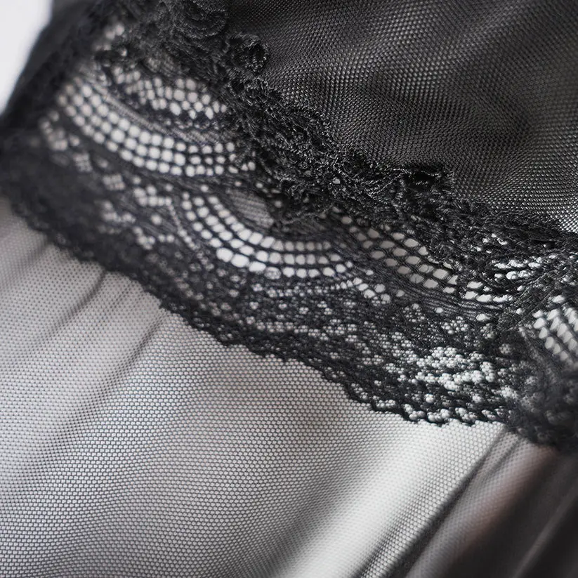 Sheer Embroidered Cutout Long Dress Fine Mesh Lingerie