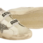 Golden Goose Super-Star Old School with silver glitter star and ice-gray suede tongue(Women's)