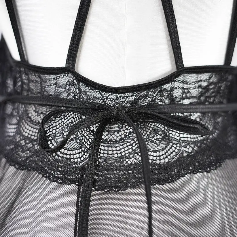 Sheer Embroidered Cutout Long Dress Fine Mesh Lingerie