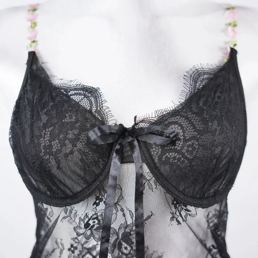 Lace Embroidery See-Through Bridal Lingerie Dress