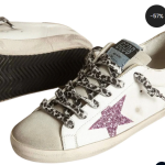 Golden Goose Super-Star with glitter and gold heels tap(Women's)