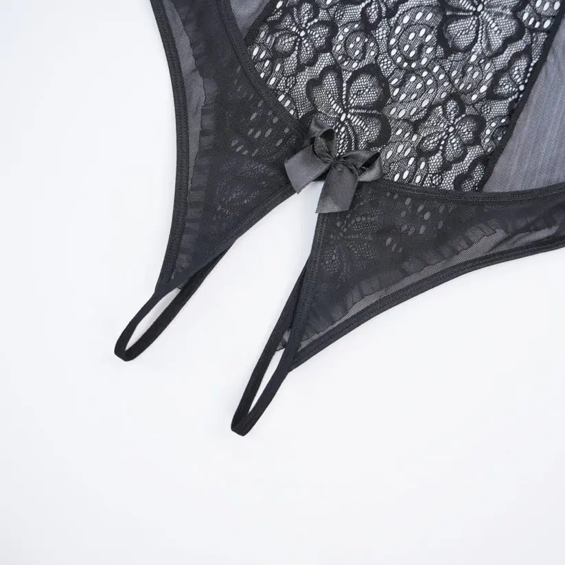 Floral Lace Embroidered Open Crotch Bodysuit