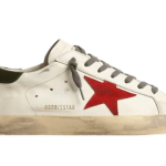 Golden Goose Super-Star with red suede star and green leather heel tab