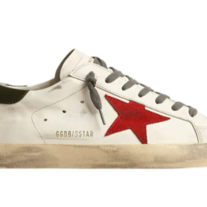 Golden Goose Super-Star with red suede star and green leather heel tab