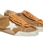 Golden Goose True-Star in tobacco-colored suede with white star and platinum heel tab(Women's)