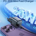 Joyroom JR-TCF02 PD 20W Mini Intelligent EU Fast Charger with C to C Cable, 1 Meter Length, Black