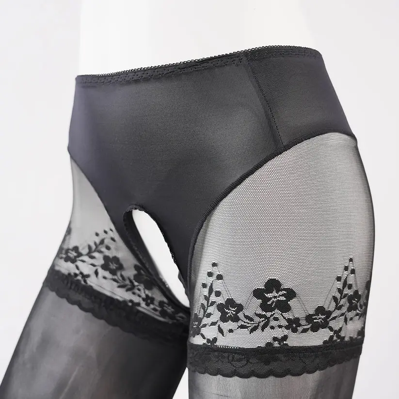 High Waist Lace Pantyhose Seamless Glossy 5D Ultra-Thin Crotchless Lingerie