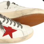 Golden Goose Super-Star with red suede star and green leather heel tab