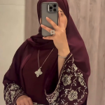 Royal Burgundy Abaya with Silver Embroidery
