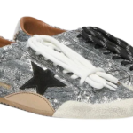 Golden Goose True-Star in silver sequins with black star and silver leather heel tab(Women's)
