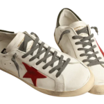 Golden Goose Super-Star with red suede star and green leather heel tab