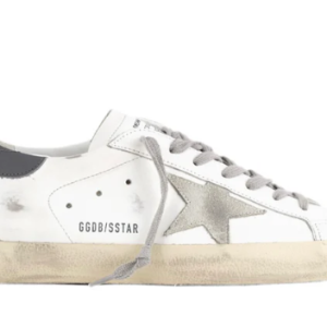 Golden Goose Super-Star trainers in smooth white leather with dark grey back and suede leather star(Men)