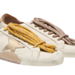 Golden Goose True-Star in white nappa leather with gold star and beige suede heel tab(Women's)