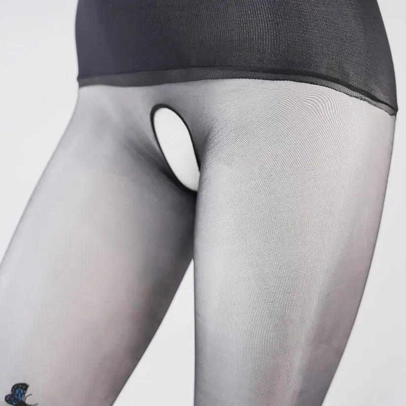 Sexy Black Seamless Pantyhose with Butterfly Open Crotch
