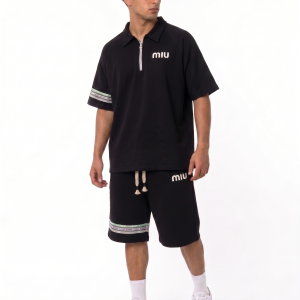 Black Collar Shorts Suit