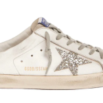 Golden Goose Super-Star Sabot with a platinum glitter star and suede tongue(Women's)