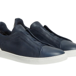 ZEGNA NAVY BLUE DEERSKIN TRIPLE STITCH™ SNEAKERS