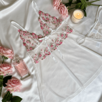 White Sheer Babydoll With Pink Floral Embroidery Set