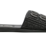 MIU MIU Raffia-effect woven fabric slides black
