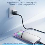 Joyroom JR-TCF02 PD 20W Mini Intelligent EU Fast Charger with C to C Cable, 1 Meter Length, Black