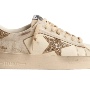 Golden Goose Stardan in ecru nappa leather with gold glitter star and heel tab(Women's)