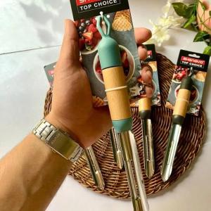 Top Choice Stainless steel spoon with wooden handle in silicone, random color selection