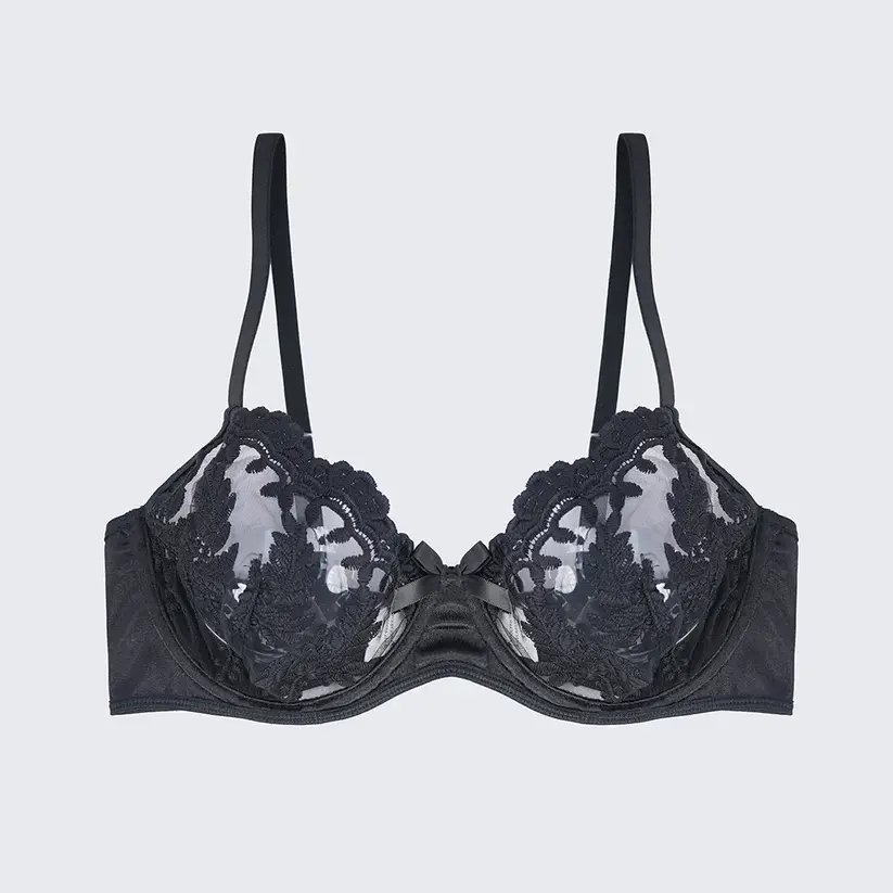 Sexy Mesh Embroidered See-Through Bra Thong Lingerie Set
