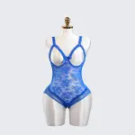 Blue Lace Embroidered Open Crotch Bodysuit