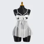 White Lace Satin Bow Lingerie Dress