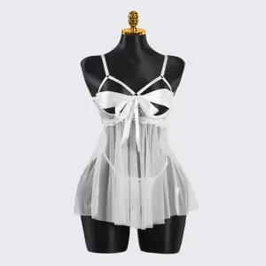 White Lace Satin Bow Lingerie Dress