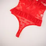 Red Lace Heart Embroidered See-Through Teddy Bodysuit