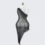 Sparkly Elegant Fringe Mesh Ruffled Sheer Nightwear Dress Lingerie