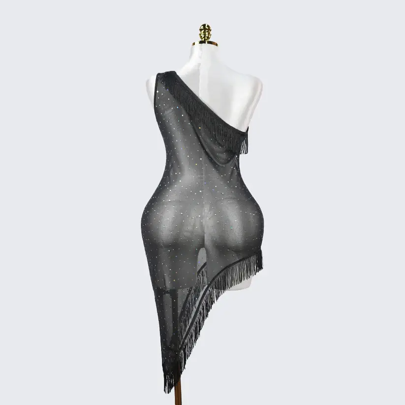 Sparkly Elegant Fringe Mesh Ruffled Sheer Nightwear Dress Lingerie