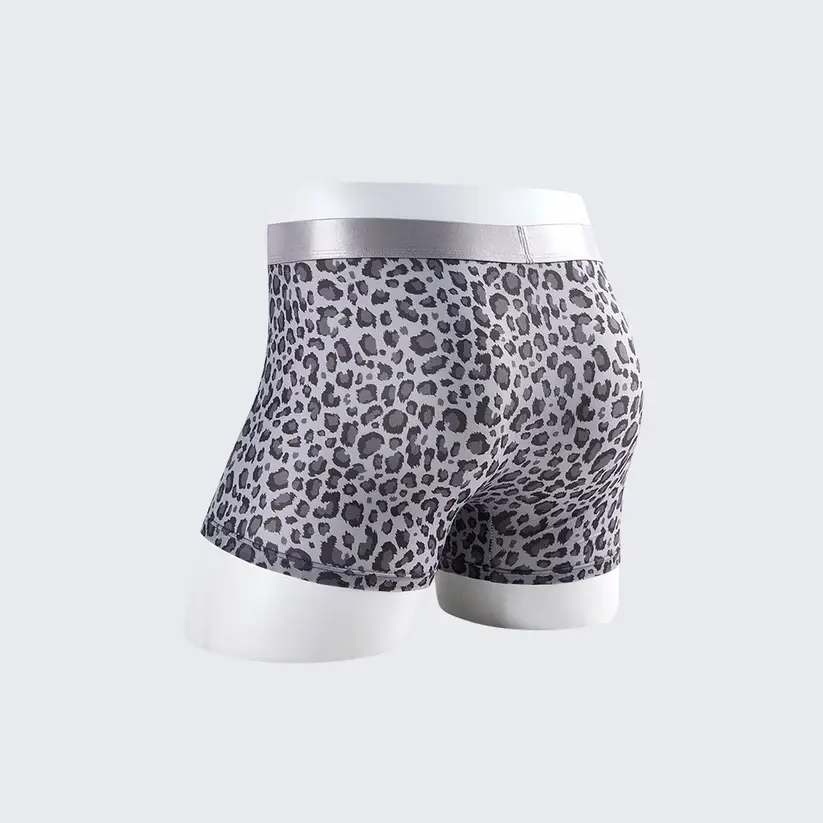 Men's Leopard Print Boxer Briefs Low Rise Mulberry Silk Crotch Pack of 4